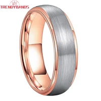6mm 8mm rose gold tungsten carbide engagement rings for men women wedding band stepped edges brushed finish comfort fit