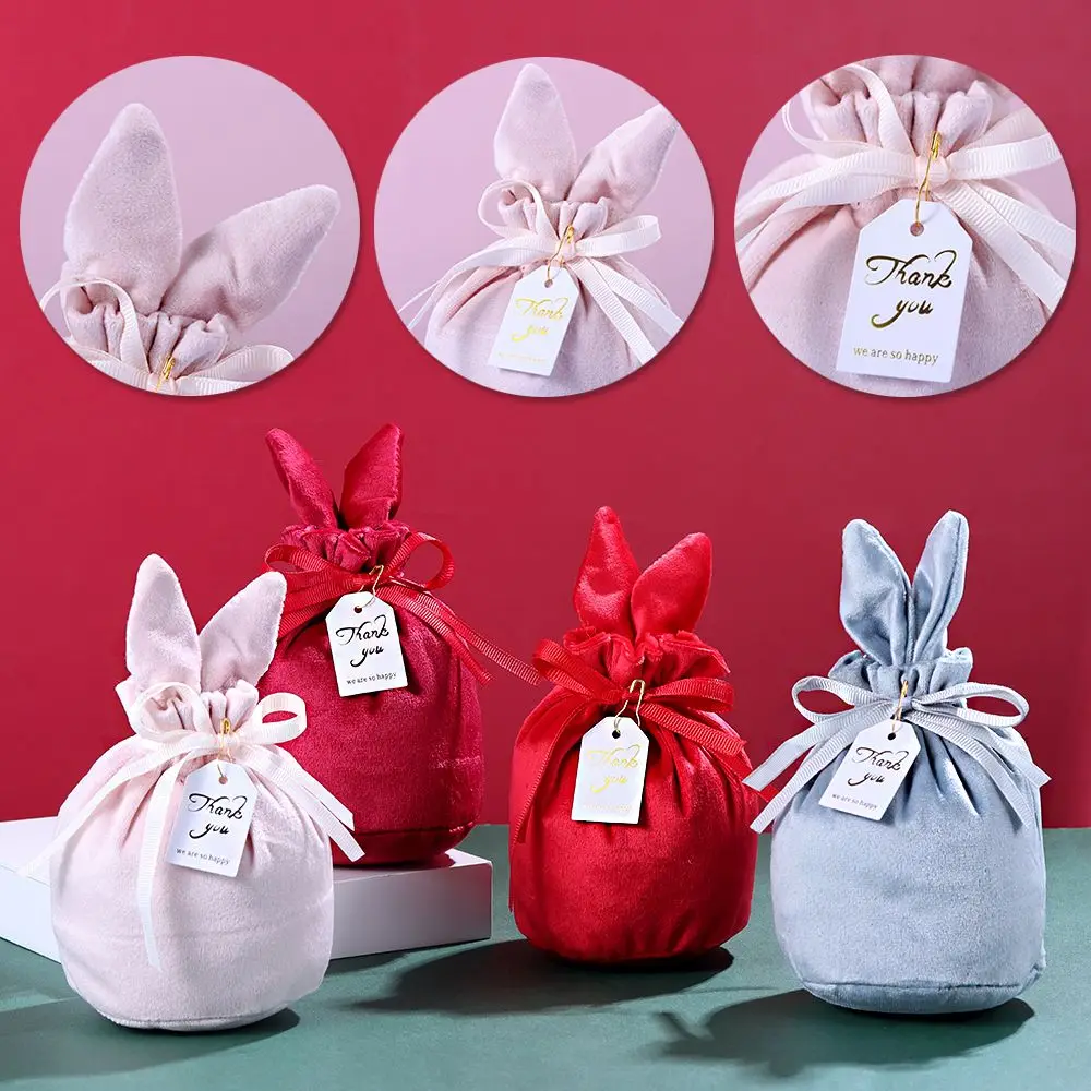 

Birthday Party Happy Easter Flannelette Storage Pouch Easter Rabbit Jewelry Organizer Gift Packing Bags Candy Bags