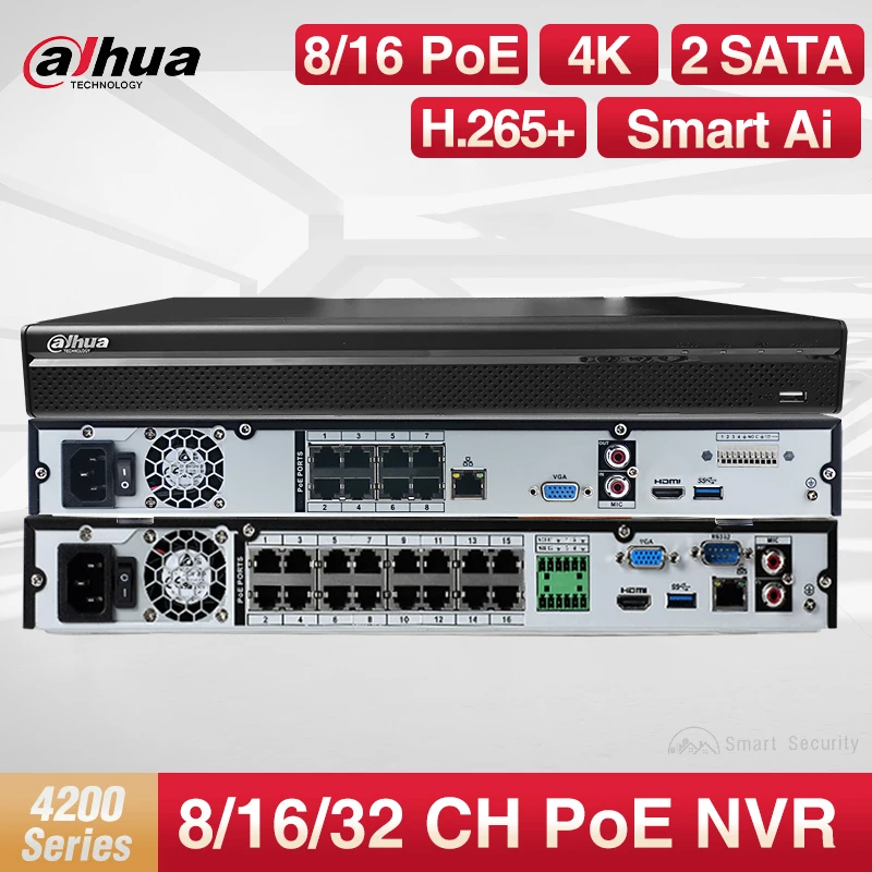 

Dahua 8/16/32 CH IP Camera Security System 8/16 PoE Smart 4K NVR NVR4208-8P-4KS2/L NVR4216-16P-4KS2/L NVR4232-16P-4KS2/L Onvif