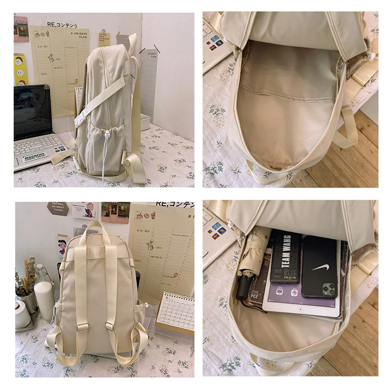 TRAVEASY Nylon Cute Rabbit School Backpack Female Kawaii Back Pack Pink Cartoon Woman Schoolbag for Girls New 2022 Waterproof