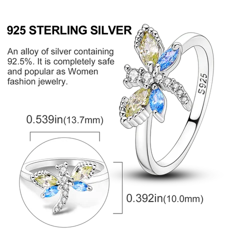 Женское Открытое кольцо из серебра 925 пробы, с цветным Цирконом
