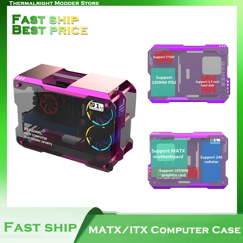 

ZEAGINAL MATX ITX PC Case Grape Pot For Water Cooling System DIY Loop Full Aluminum,PC Gamer DIY Gamer Cabinet,ZC-01M