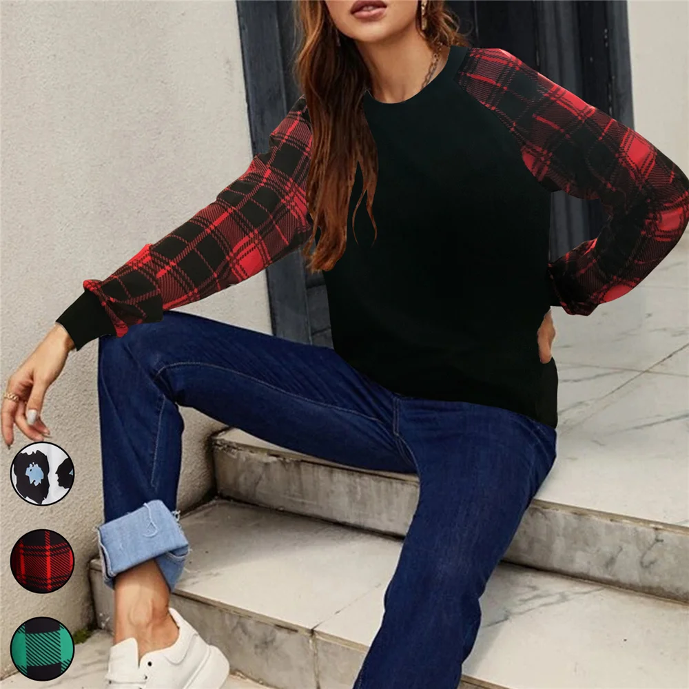 

ENNIKE-2022 Autumn New Women's Fashion Temperament Elegant Round Neck Long-sleeved Loose Large Size Top Pullover T-shirt
