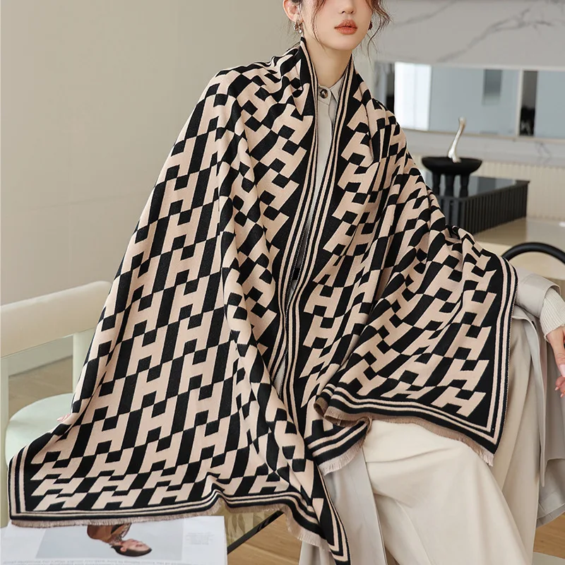

Animal Print Winter Cashmere Scarf Women 2022 New Thick Warm Shawls And Wraps Brand Designer Horse Printed Pashmina Blanket Cape