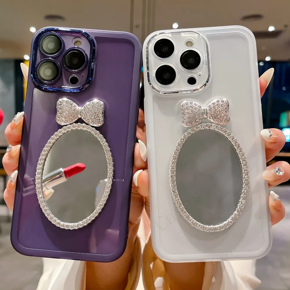 3D Алмазный Бант макияж зеркало матовый край Прозрачный чехол для телефона iphone 14 12