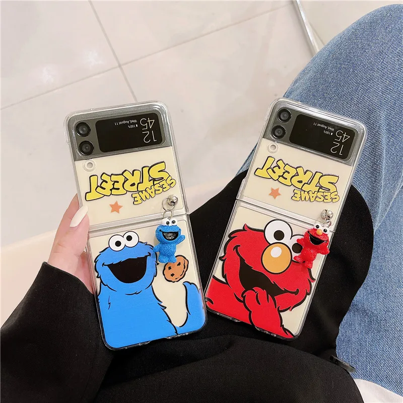 korea cute cartoon pendant phone cases for samsung galaxy z flip 3 clear pc cover case for samsung galaxy z flip 2 1 zflip3 5g free global shipping