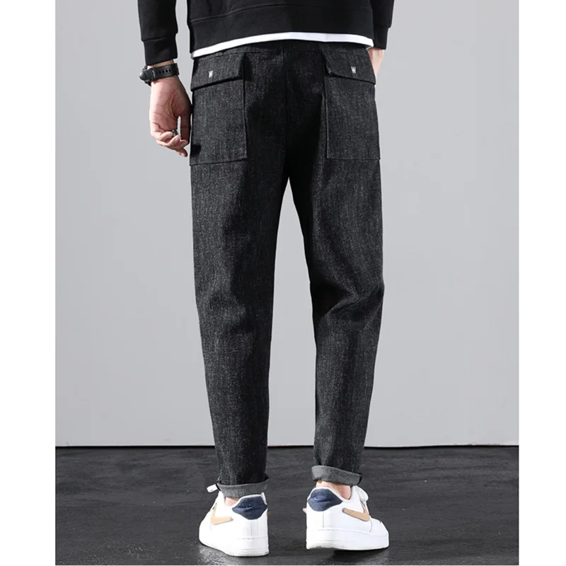 Streetwear Men 2022 New Pattern Fashion Jeans Recreational Loose Tighten One's Waist Black Trousers Autumn and Winter Female
