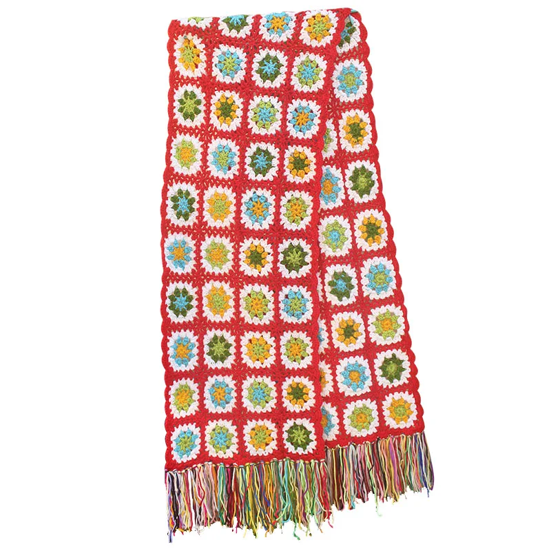 

Christmas Day Gift Scarves Hand Made Crochet Scarfs Women Tassel Scarf Wraps 200*27cm Big Flower Scarves Autumn Winter Shawl