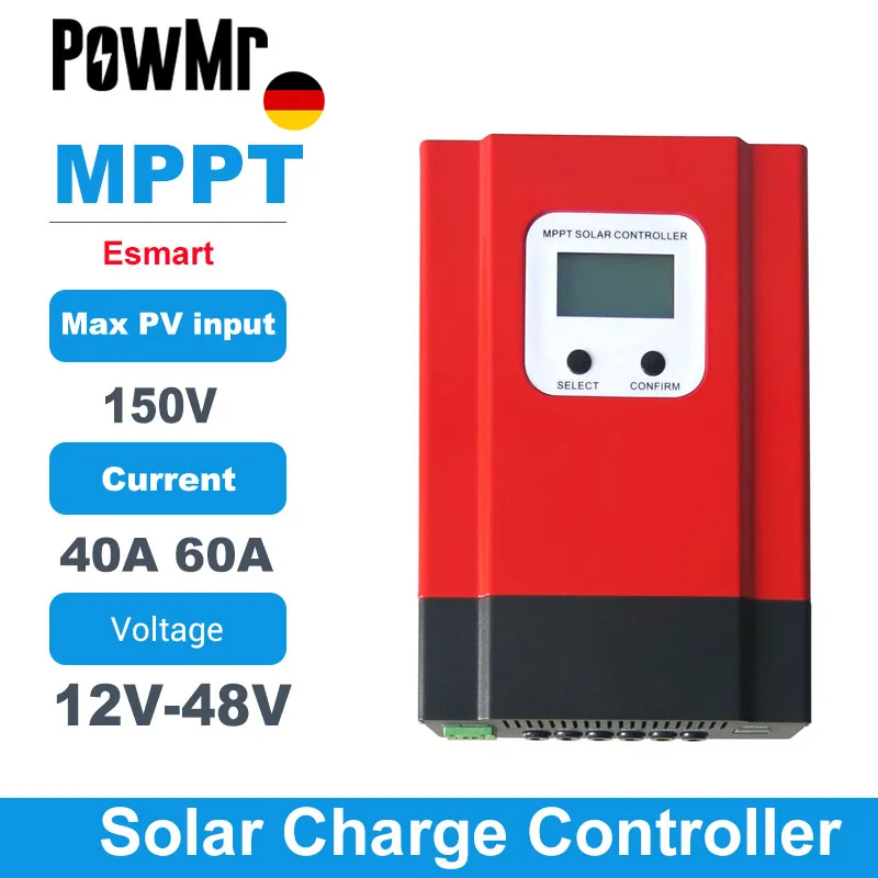 

PowMr Esmart3 60A 40A MPPT Solar Charge Controller 48V/36V/24V/12V Auto Back-light LCD Max 150VDC Input Energy Saving RS485 Port