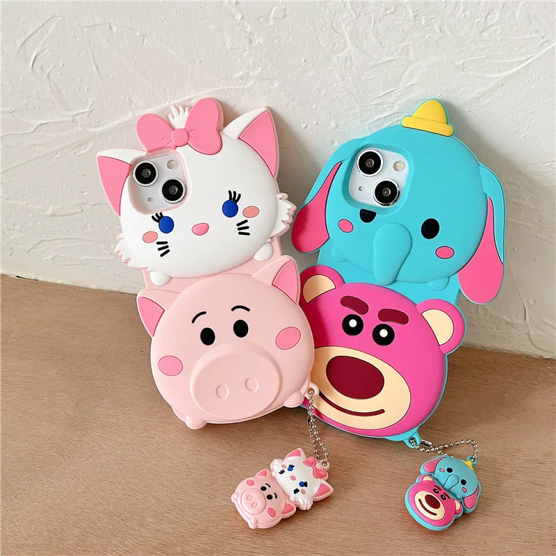 

Cute 3D Animals Pendant Phone Case For iPhone X XR XS 11 12 13 Pro Max 8 7 6s Plus Cases Shockproof Soft Silicone TPU Back Cover