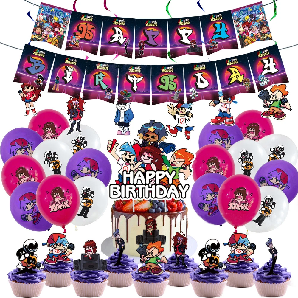 

Friday Night Funkin Birthday Party Decoration Balloons Baby Shower Flags Cake Topper Party Banner Kids Party Event Supplies Toys
