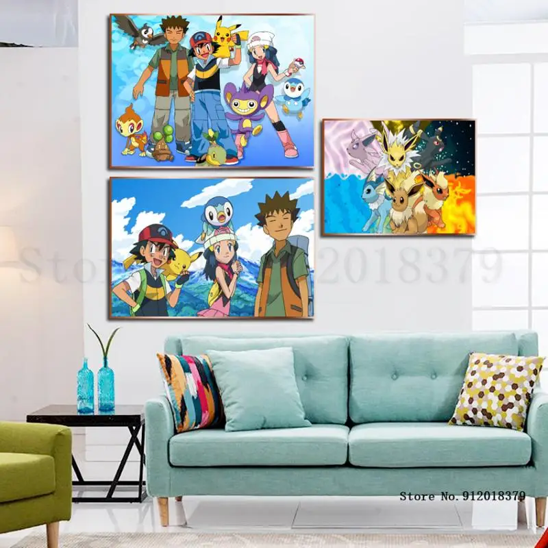 

Pokemon Anime Canvas Painting Cartoon Pocket Monster Pikachu Modular Posters and Prints Pictures Nursery Wall Art Gallery Decor