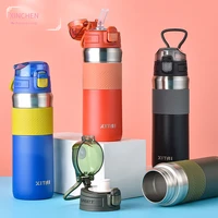 xinchen 600ml double stainless steel sport thermos mug with straw portable vacuum flask travel thermal water bottle thermocup