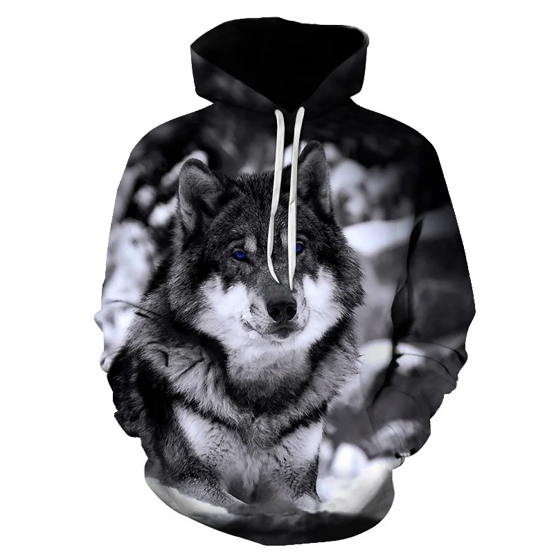 Primavera e outono masculino júnior lobo hoodie moda 3d lobo impressão solta streetwear 2021 engraçado animal rua hip hop moleto