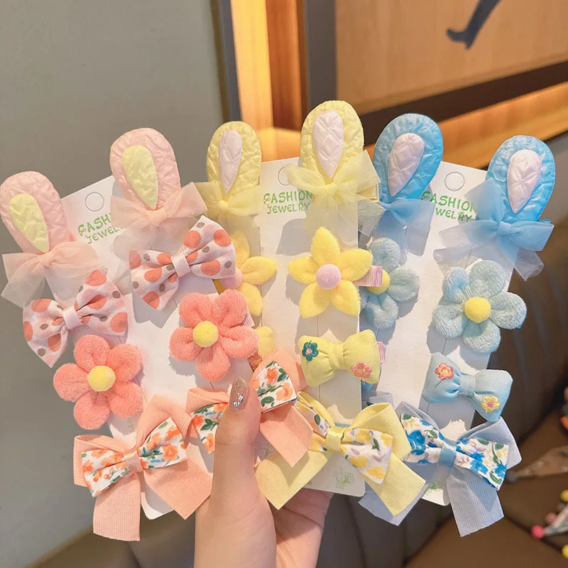

Wholesale 100pcs Bow Hair Clip Fabric Embroidered Flower Hair Clip Cute Girl's Bangs Clip Cartoon Ear Hair Accessories