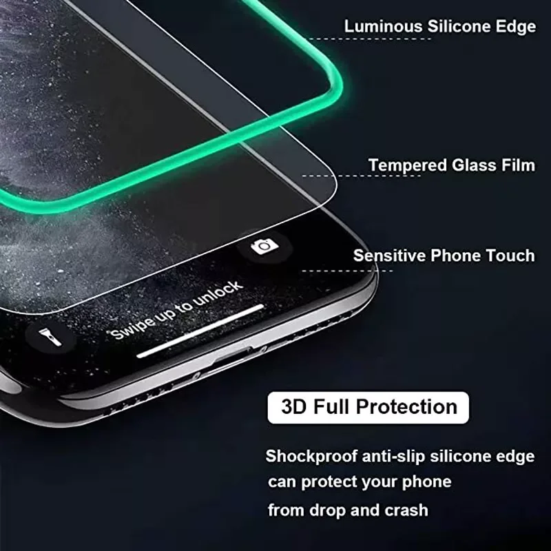 3PCS Luminous Tempered Glass For iPhone 13 12 11 Pro XS MAX XR Glowing Screen Protector For iPhone 6 7 8 Plus SE2020 Protector