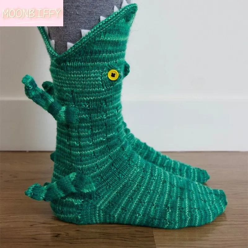 

Женские носки, тапочки, сохраняющие тепло, зимние Смешные Носки с рисунком акулы, рыбы, животных, двойной вязки, обувь для пола для мужчин и женщин