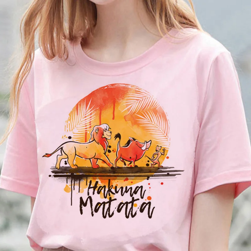 

New Disney Cartoon Hakuna Matata T Shirt Women Kawaii The Lion King Graphic Tees Harajuku Cute Simba Unisex T-shirt Female