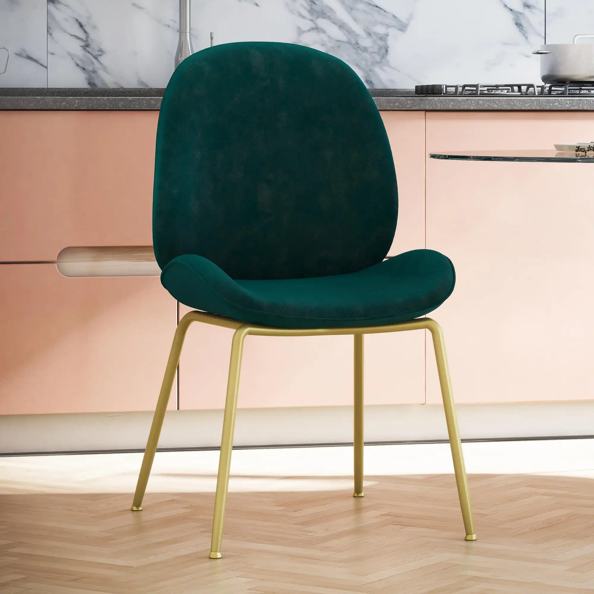

CosmoLiving by Cosmopolitan Astor Upholstered Dining Chair, Green Velvet with Brass Metal Leg