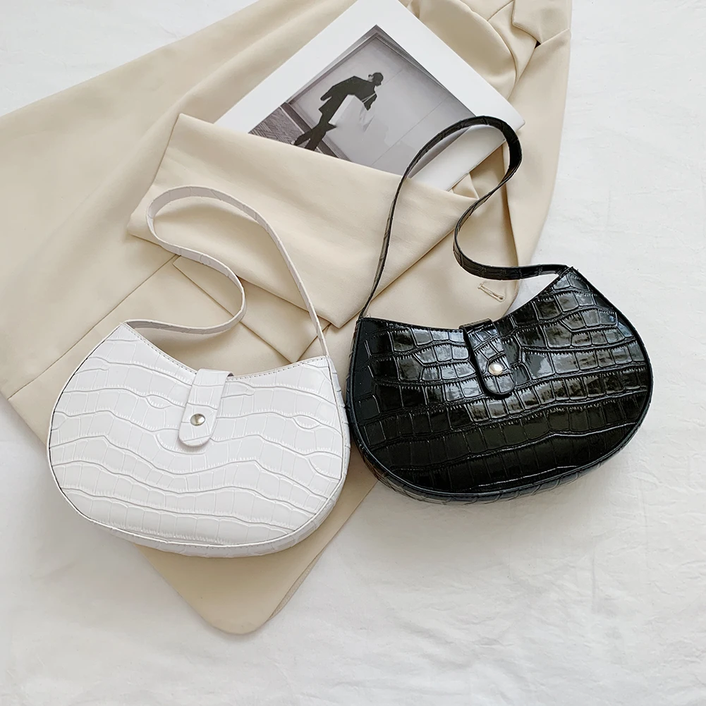 

Popular Women PU Leather Armpit Bags Ladies Small Stone Pattern Underarm Hobos Bags Female Zipper Shoulder Bags