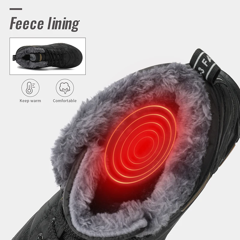 JIEMIAO Hiking Boots Men Summer Winter Outdoor Warm Fur Non-Slip Fashion Women Footwear Male Outdoor Work Ankle Boot