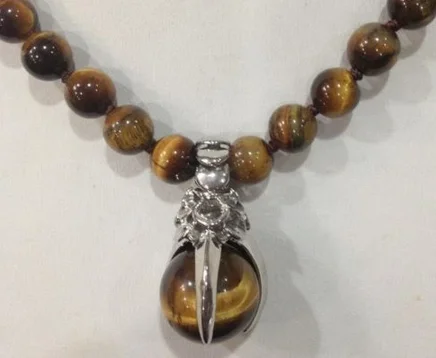 

8MM GENUINE TIGER EYE GEMS STONE ROUND BEADS NECKLACE & PENDANT 18" AA