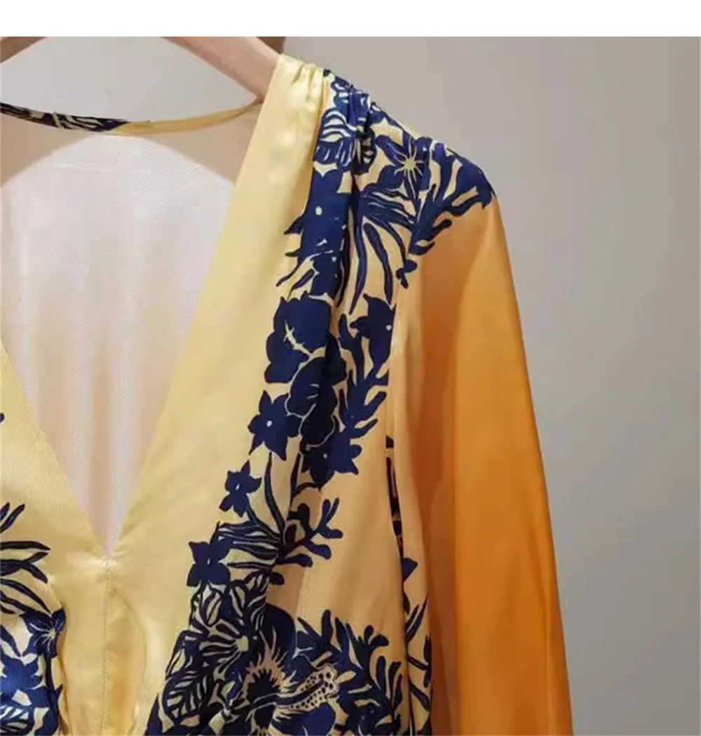 

New 2023 Women'S V-Neck Long Dress Summer Print Long Sleeve Waistless Waist Bohemian