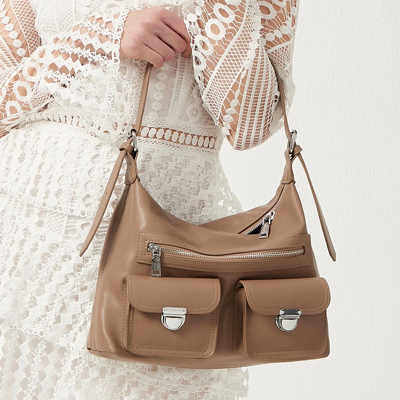 

Женские сумки с карманами, летняя однотонная вместительная сумка из искусственной кожи на молнии, модная винтажная женская сумка на плечо, ...