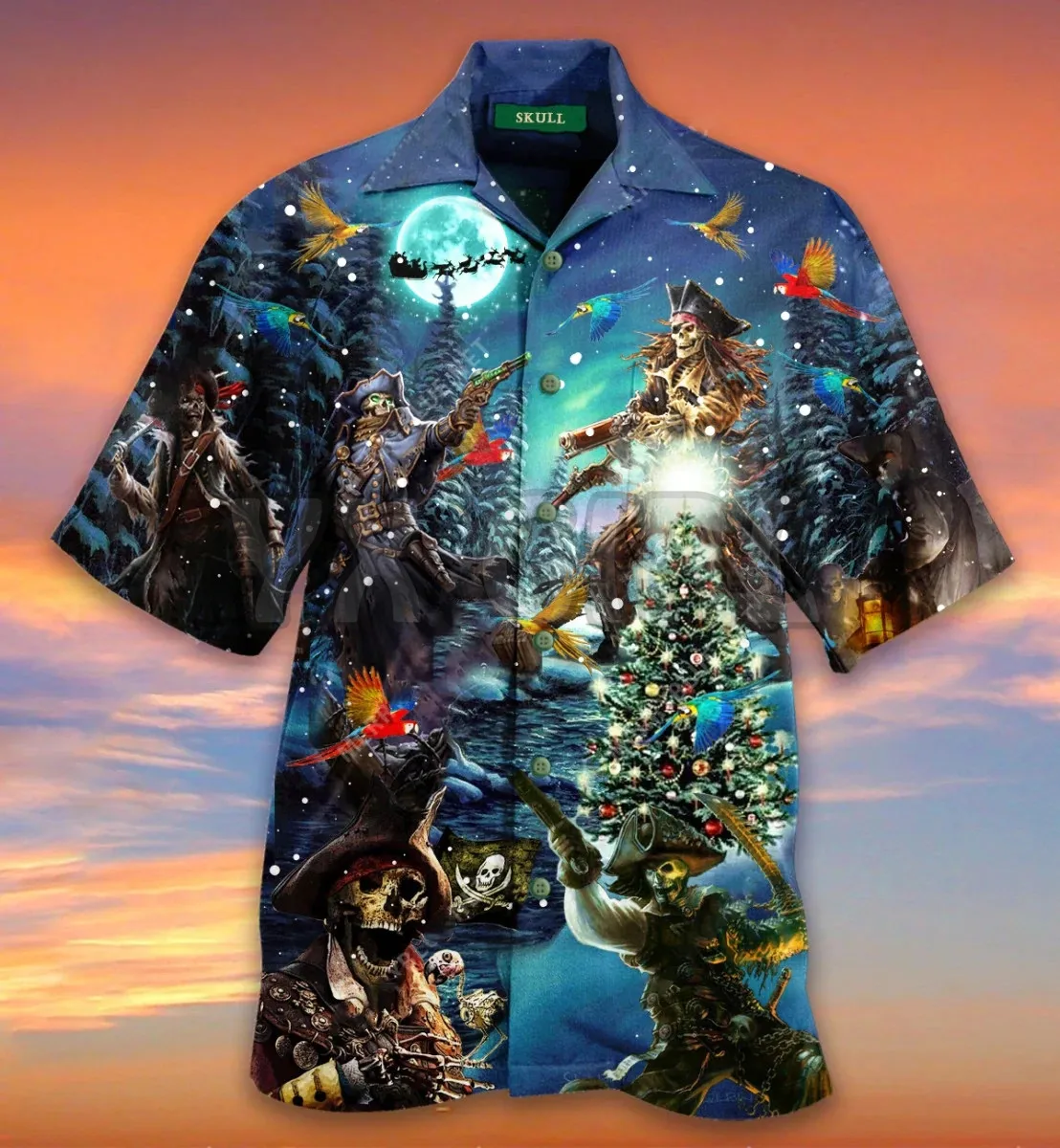 

Christmas Pirate Skull 3D All Over Printed Hawaiian Shirt Men's For Women's Harajuku Casual Shirt Unisex