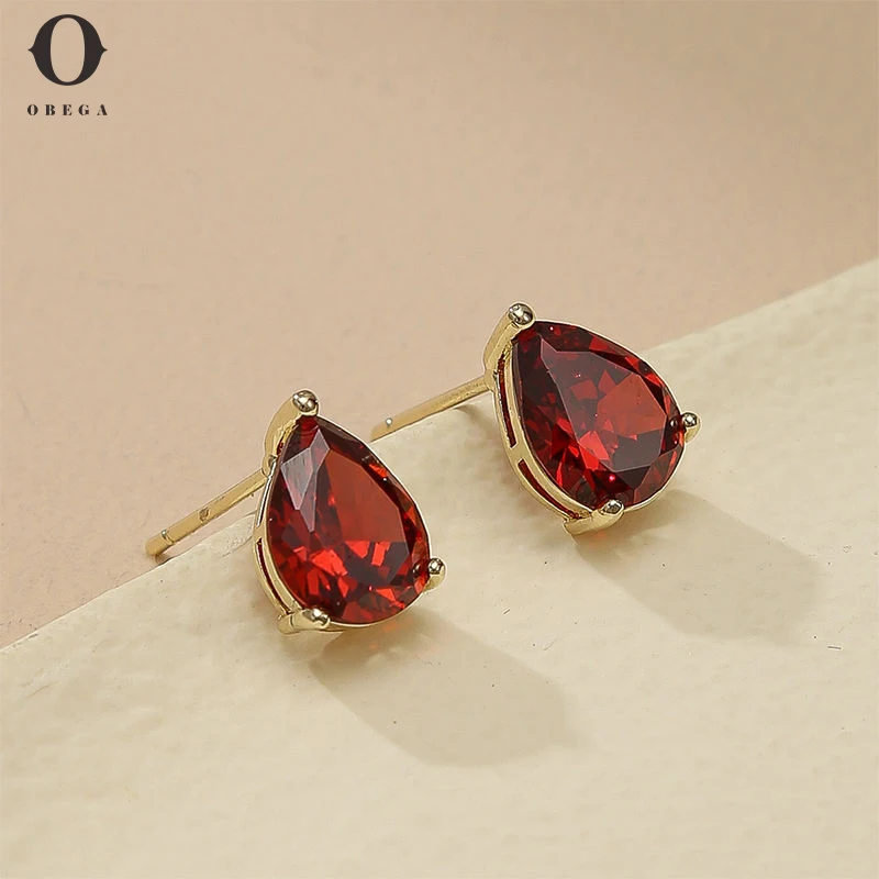 

Obega Fashion Water Drop Glass Dangle Earrings For Women Luxury Vintage Ear Accessories Pendientes Elegant Stone Pendant Jewelry