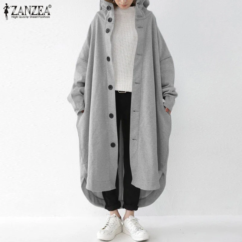 

ZANZEA 2022 Women's Winter Sweatshirts Coats Elegant Button Hoodies Casaul Long Sleeve Outwears Female Hooded Overcoat