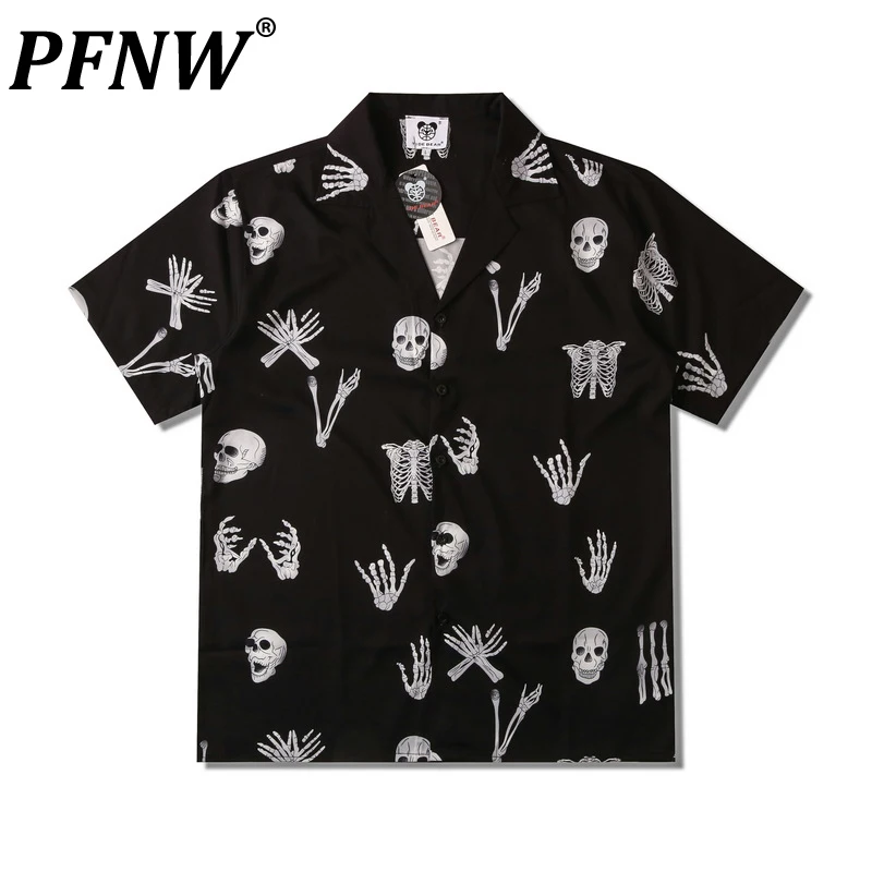 

PFNW Spring Summer New Men's High Street Punk Shirt Short Sleeve Casual Print Darkwear Loose Stylish Niche Handsome Tops 28A2763