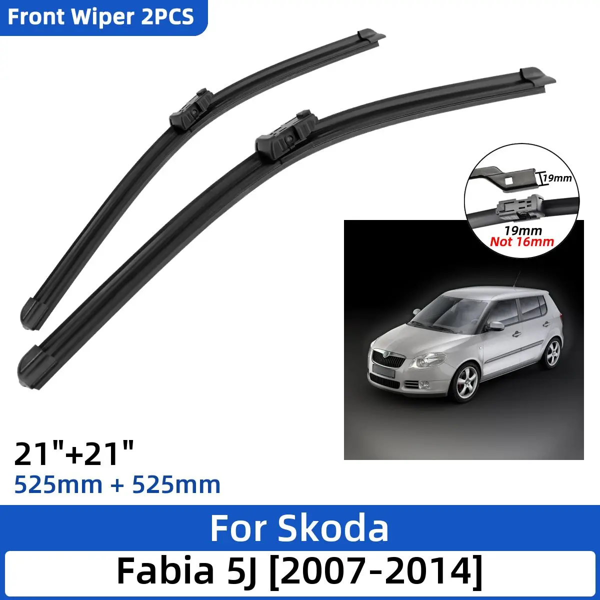 

Щетки стеклоочистителя передние для Skoda Fabia 5J, 2007-2014, 21 + 21 дюйм, 2 шт.