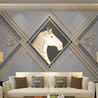 custom size luxury european 3d embossed line horse photo mural wallpaper for bedroom living room background wall art painting