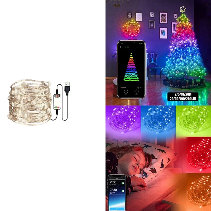 

HOT Christmas Tree Decor Bluetooth Led String Lights Merry Xmas For Home USB Smart Lamp Gifts New Year Decoration