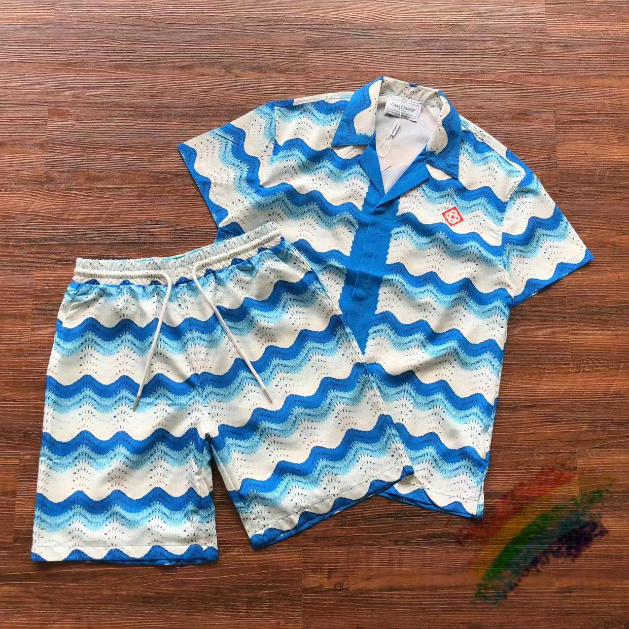 

Blue Wave Pattern Casablanca Shirts Men Women High Quality Sleeve Tee Shirt
