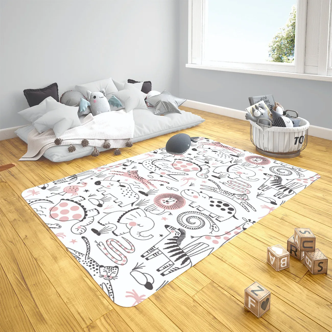 

Cute zoo safari animal model 2 baby play mat round rectangular children rug newborn crawling