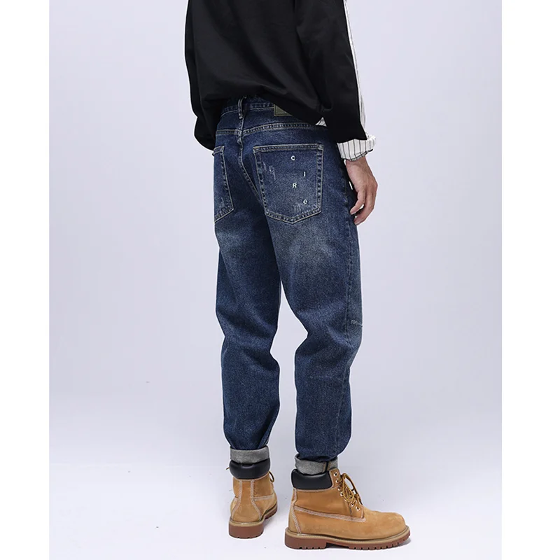 Men Clothing Autumn and Winter Straight Loose Cylinder Jeans Vintage Chaopai Elastic Force Comfortable Blue Harun Trousers Women