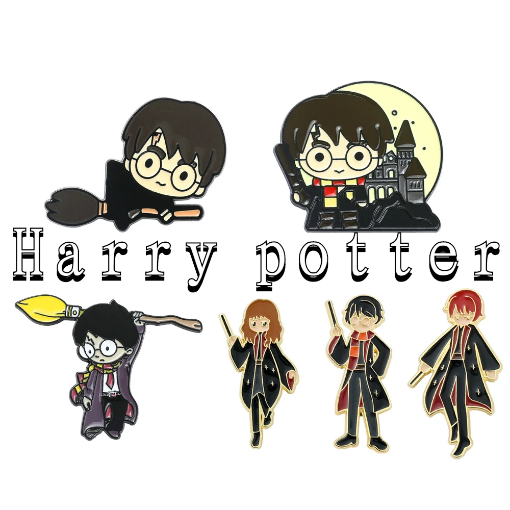 

Harry Potter Brooch Gold Trio Set Brooch Commemorative Pin Student Enamel Brooches Cartoon Denim Hat Badge Collar Jewelry