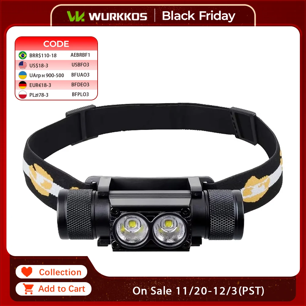 

Wurkkos H25S Водонепроницаемый налобный фонарь