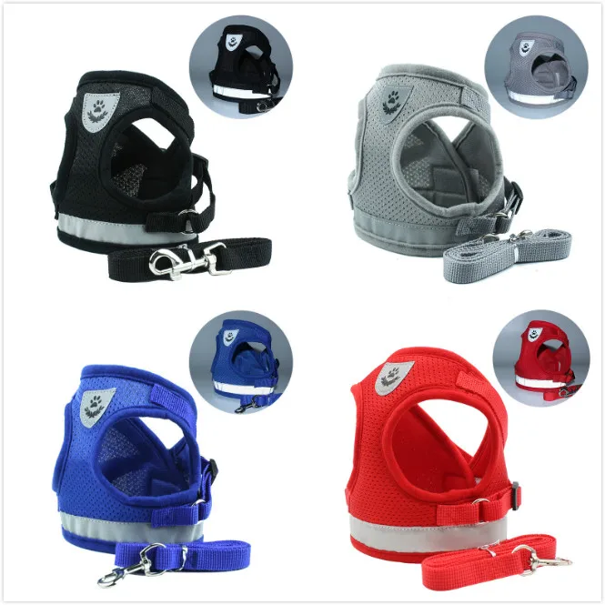 

Small Dog Harness Leash Set Adjustable Step-in Soft Mesh Padded Puppy Vest Harness Leads Cat Harness for Walking for Pet Dogs