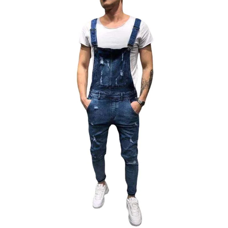 Mens Jeans Holes Trousers Spring Autumn New Bibs Cargo Pants Overalls Full Length Denim Jumpsuits Mameluco Hombre Trabajo