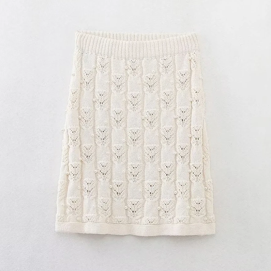 

Maxdutti French Female Mini Fashion Women's Hollow Skirt Women Pearl Half Skirt