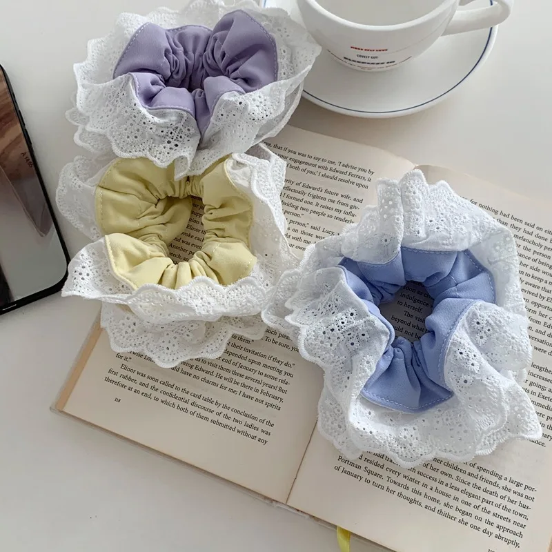 

Корейский Японский стиль милые волосы скольжения Романтические кружевные края оверсайз Chouchou женские роскошные хлопковые резинки для волос высокое качество