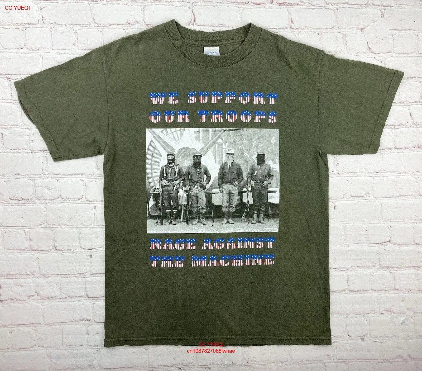 Винтажная Футболка 90-х с надписью Rage Against The Machine мы поддерживаем наши войска