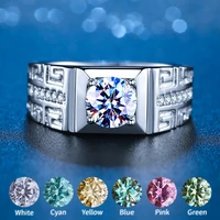 100 real moissanite ring for men 1 carat 14k gold plated sterling silver blue pink red yellow green diamond rings fine jewelry