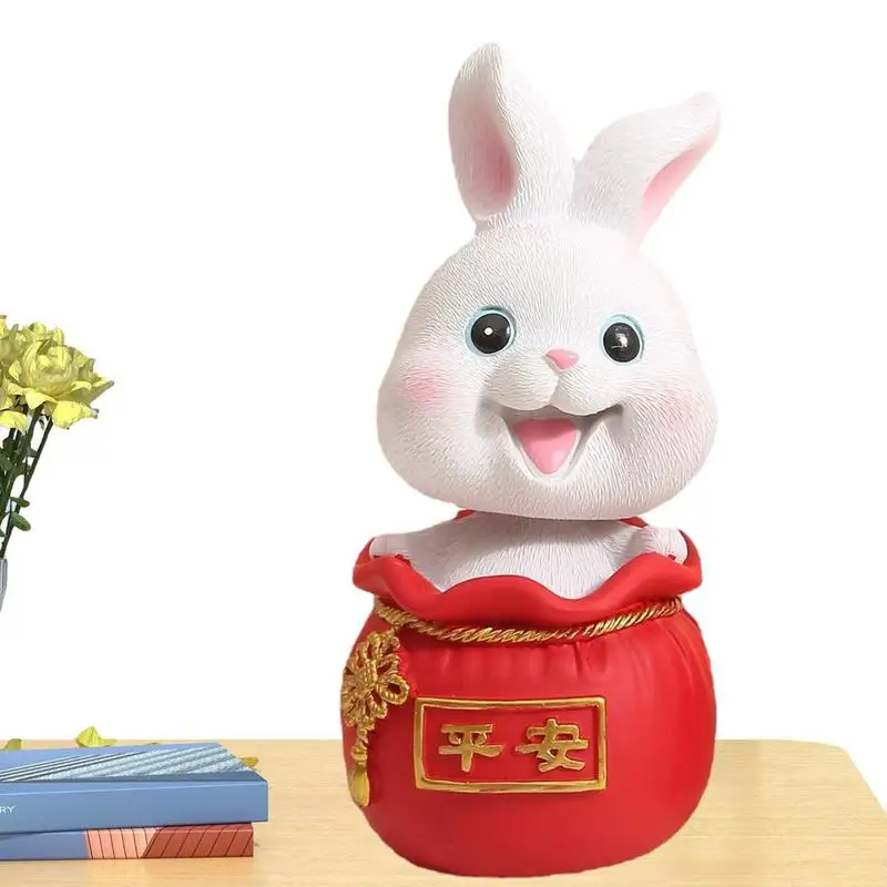 

Cute Rabbit Shaking Head Toys Car Panel Dashboard Decoration Resin Bunny Ornament Doll Auto Interior Accessories Gift