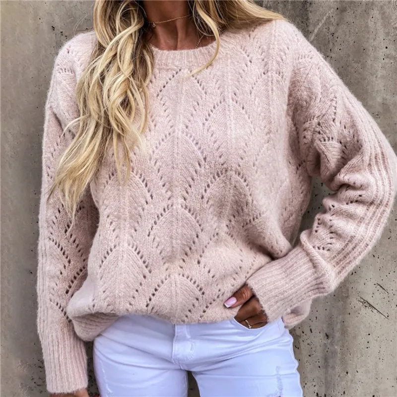 

2021 Winter Pullover Sweaters Female Knit Pullover Long Sleeve O Neck Crop Sweater Tops Korean Solid Color Comfortable Sweater