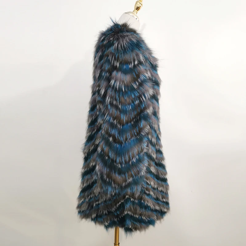 Women's Winter Natural Silver Fox Fur Coat Sizes Real fur coat Customizable V-Neck Women's Fur Jacket Luxury Coat 90 CM Long