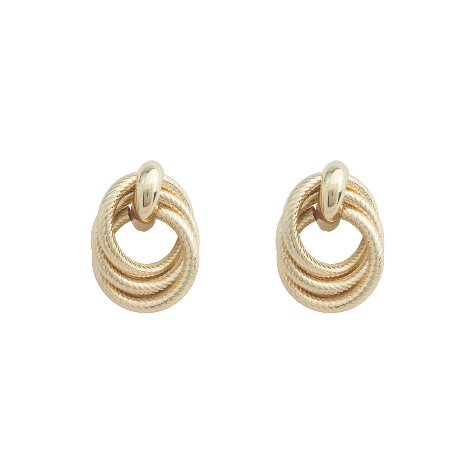 

Smooth Large Circle Double Ring Three Coil Hollow Tube Threaded Earrings